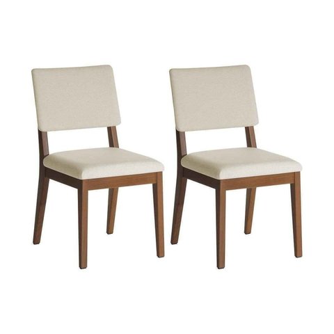 Conjunto de 2 Cadeiras de Madeira Maciça New Ella - Linho Off White