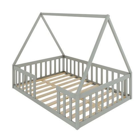 Cama Casal Infantil Montessoriane Valentina com Grade Cinza