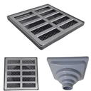 Ver imagem 1 de Ralo Aluminio Modelo 15x15 Reta com Dupla Tela e Coletor Cinza Saída Adapt de 40mm até 100mm