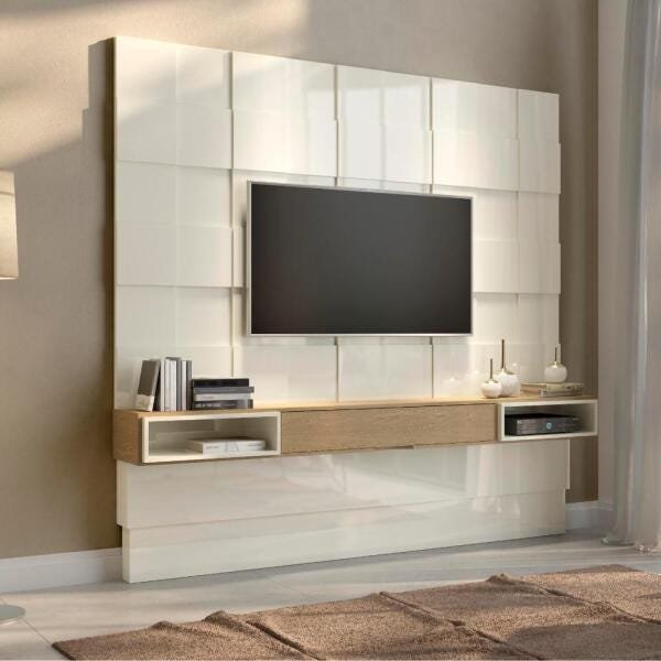 Painel Home 3D Suspenso para TV até 75 Off White Carvalho Tb126 Dalla Costa - 1