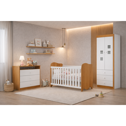 Quarto Completo com Berço que Vira Cama Ninho- Mobibaby