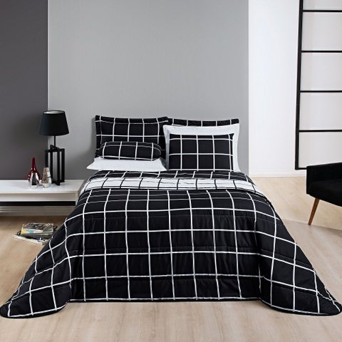 Cobre Leito Queen Square Micropercal 200 Fios 3pç - Preto
