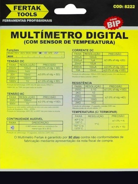 Multímetro Digital c/sensor de Temperatura Fertak MAS838L - 3