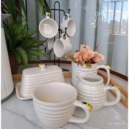 Jogo de Xícaras em Porcelana para Café Bee Branca 90ml - 4 Peças - 4