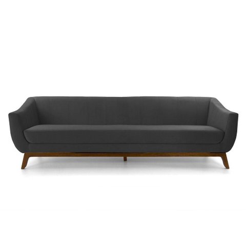 Sofá 3 Lugares Odeon D07 230cm Base Madeira Veludo Cinza - D'Rossi