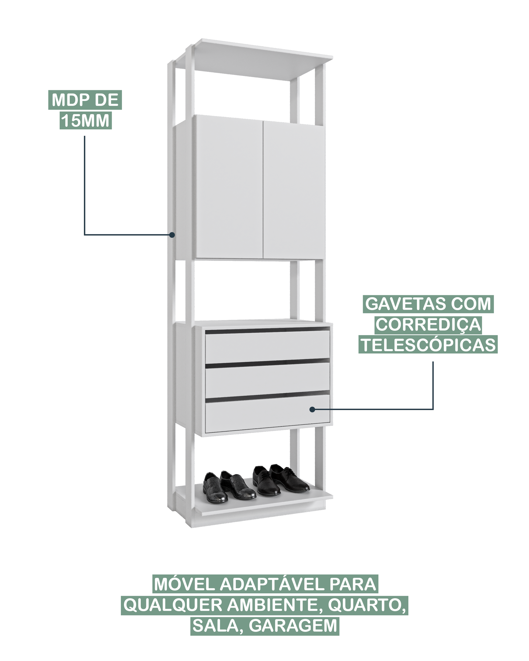 Módulo Closet 2 Portas 3 Gavetas Clothes  - 6