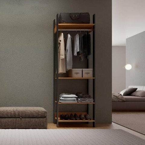 Closet Modulado 1 Cabideiro 4 Prateleiras 73,5cm Tw402 Dalla Costa - Freijó/preto Fosco