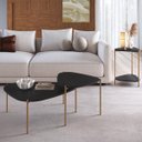 Ver imagem 2 de Conjunto Sala Estar Mesa Centro Lateral Orgânica Pé Metal Nero/dourado