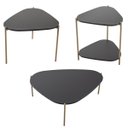 Ver imagem 3 de Conjunto Sala Estar Mesa Centro Lateral Orgânica Pé Metal Nero/dourado