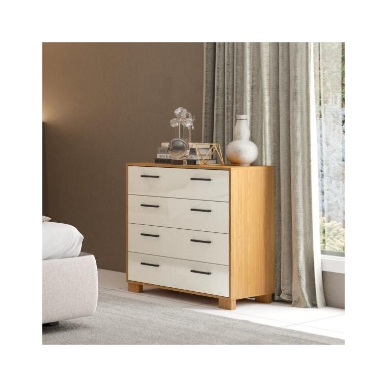 Cômoda com 4 Gavetas 90cm 100% Mdf W344 Dalla Costa - Freijó/off White