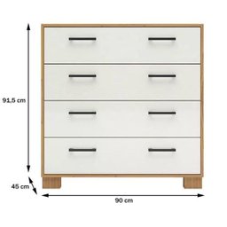 Cômoda com 4 Gavetas 90cm 100% Mdf W344 Dalla Costa - Freijó/off White - 3