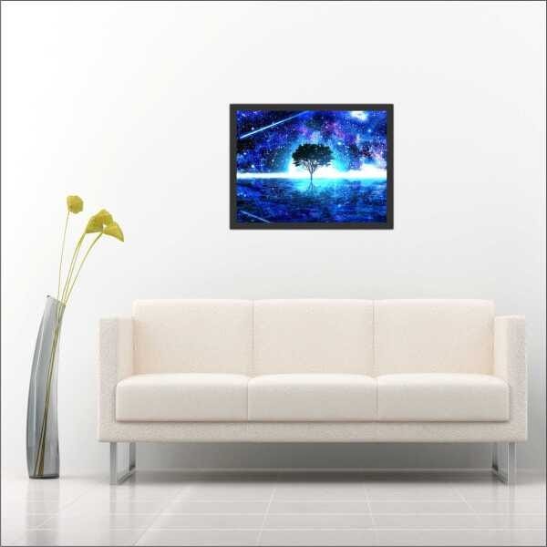 Quadro Decorativo Árvore Galáxia Universo Planetas Espaço Cosmos Estrelas Com Moldura - 3