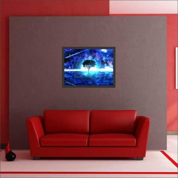 Quadro Decorativo Árvore Galáxia Universo Planetas Espaço Cosmos Estrelas Com Moldura - 2