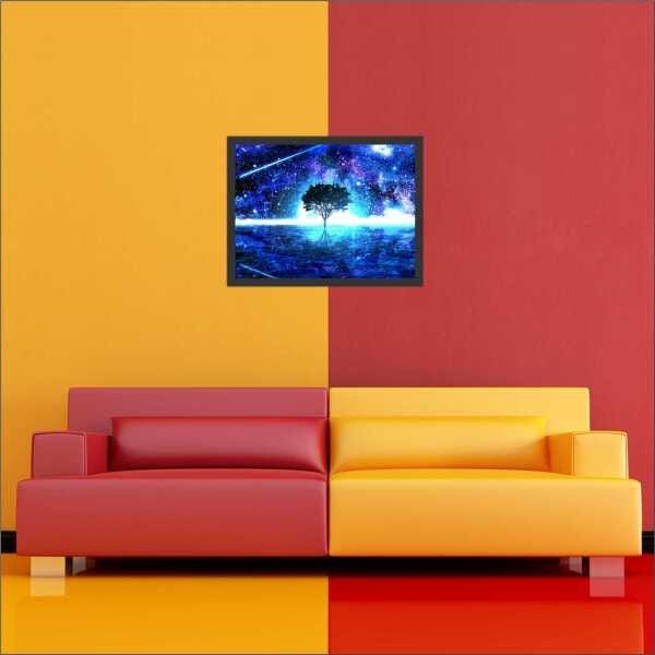 Quadro Decorativo Árvore Galáxia Universo Planetas Espaço Cosmos Estrelas Com Moldura - 4