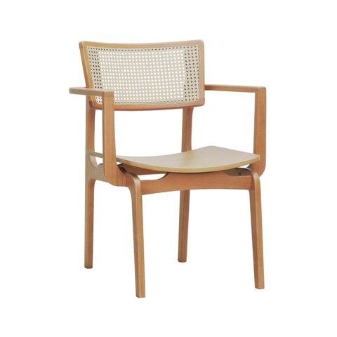 Cadeira Apollo Madeira Maciça com Braço Encosto Telinha Assento Anatômico - Natural Madeira