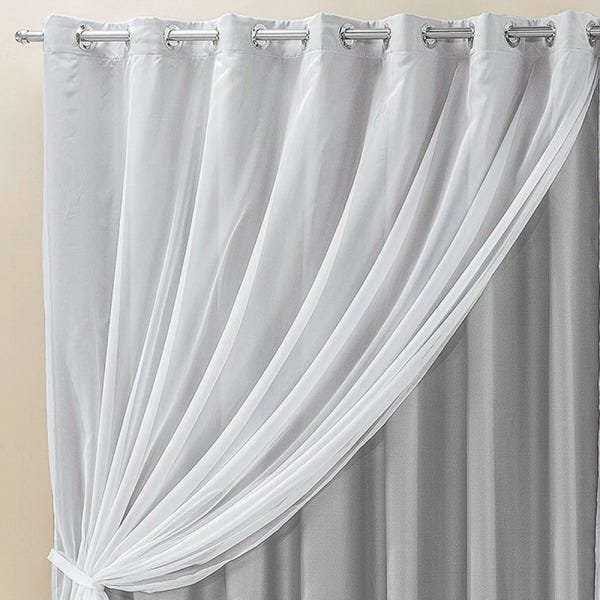 Cortina Elegance para Trilho Comum Tecidos Semi Blackout e Voal 2,00M x 1,70M Sala Quarto - Cinza - 2