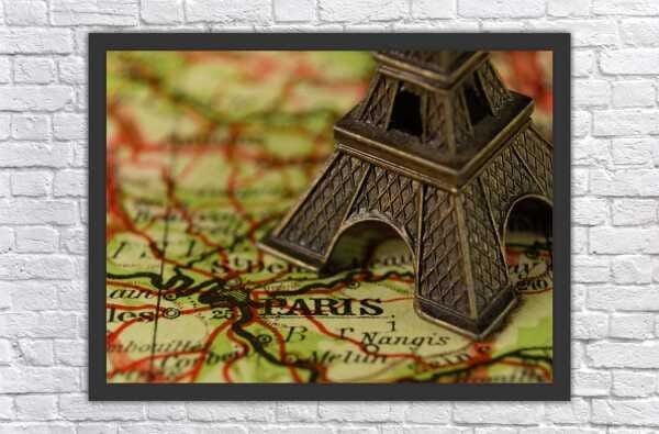 Quadro Decorativo Vintage Retrô Paris Mapa Mundo Bússola Salas Decorações Interiores Com Moldura - 1