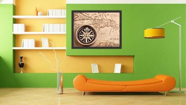 Quadro Decorativo Vintage Retrô Mapa Mundo Bússola Salas Decorações Interiores Com Moldura - 2