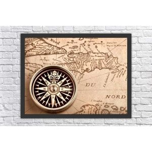 Quadro Decorativo Vintage Retrô Mapa Mundo Bússola Salas Decorações Interiores Com Moldura
