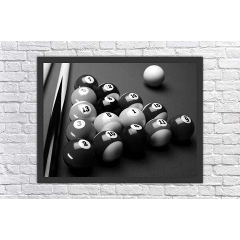 Quadro Decorativo Esportes Sinuca Bilhar Sala De Jogos Com Moldura