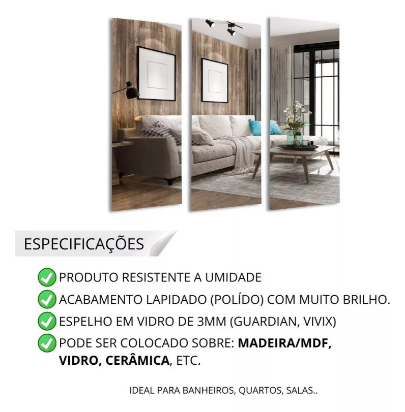 Espelho Grande Corpo Inteiro Lapidado Retangular Decorativo Luxo 100x40cm Dupla Face - 5