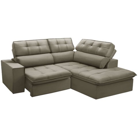 Sofá 3 Lugares Retrátil Reclinável Chaise Direito 243cm Solin F04 Veludo Amêndoa - Lyam Decor