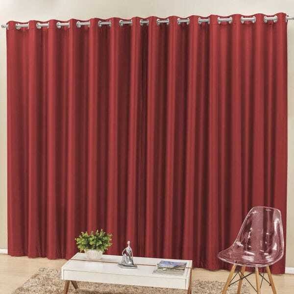 Cortina Madri para Trilho Suisso Tecido Semi Blackout 3,00M x 2,50M Sala Quarto - Vermelho - 1