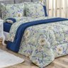 Kit Edredom Casal Diamond Dupla Face Micro Percal 200 Fios 3 Peças - Azul Flowers Flores - 1