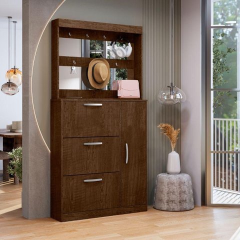 Sapateira e Modulo de Espelho Taipei 4 Portas 100cm MDP Malbec Framar