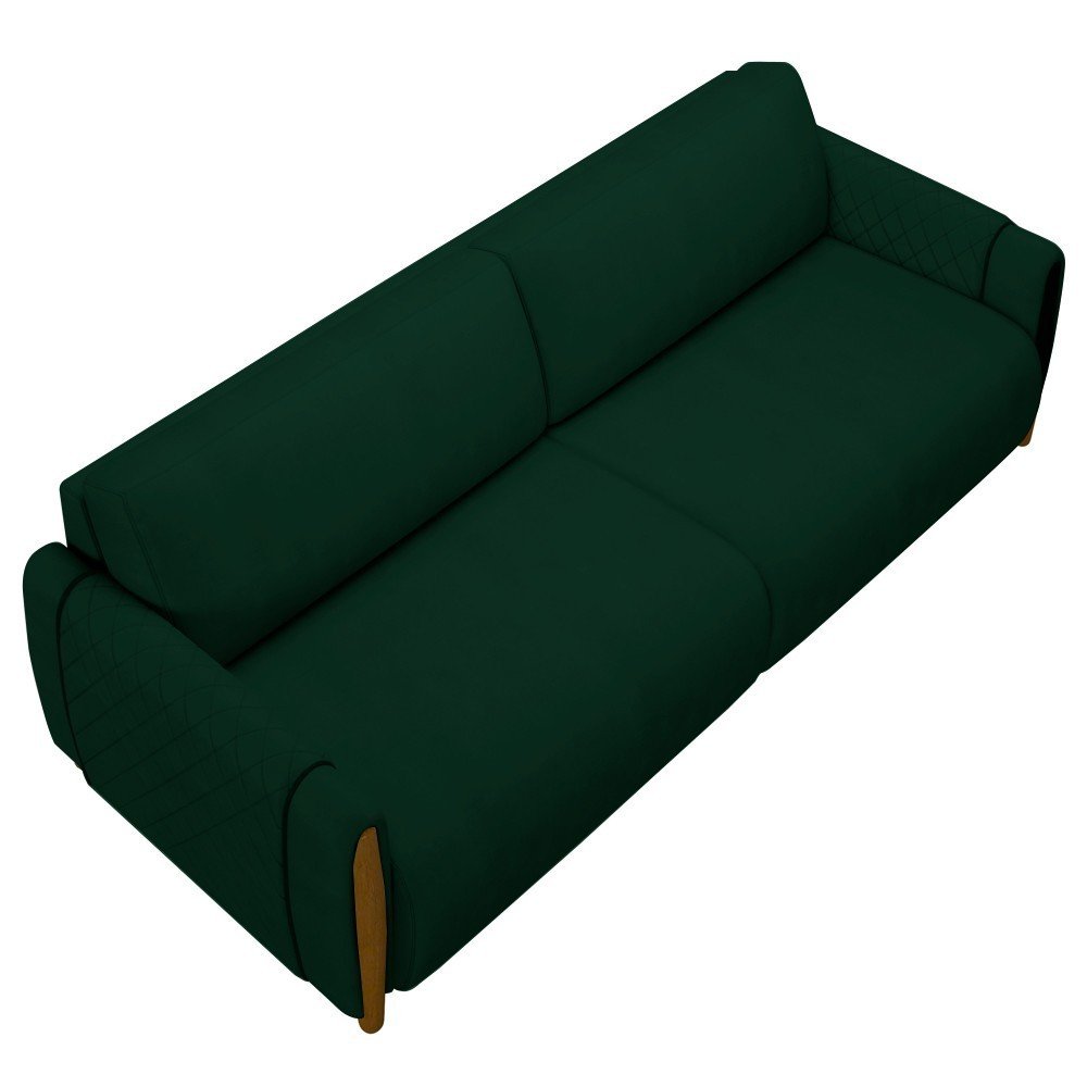 Sofá 3 Lugares 223cm Pés Madeira Amaranto M22 Veludo Verde Mpozenato
