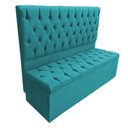 Ver imagem 1 de Kit Cabeceira e Calçadeira Baú Sofia Casal 140cm Veludo Azul Turquesa - Montanaris Decor