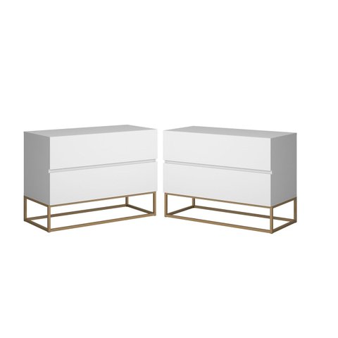 Kit 2 Mesas De Cabeceira Eros 60 cm Luxo Pés De Ferro Industrial:Branco