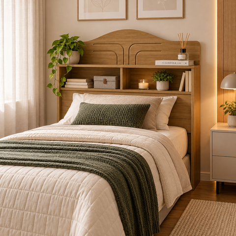 Cabeceira Vivian para Cama Box Solteiro 90cm com 2 Nichos Organizadores 100% MDF