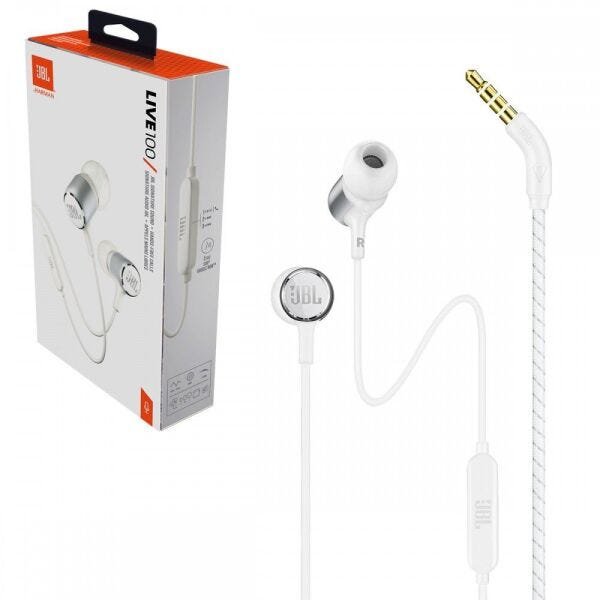 Fone de Ouvido JBL Live 100 Branco | MadeiraMadeira