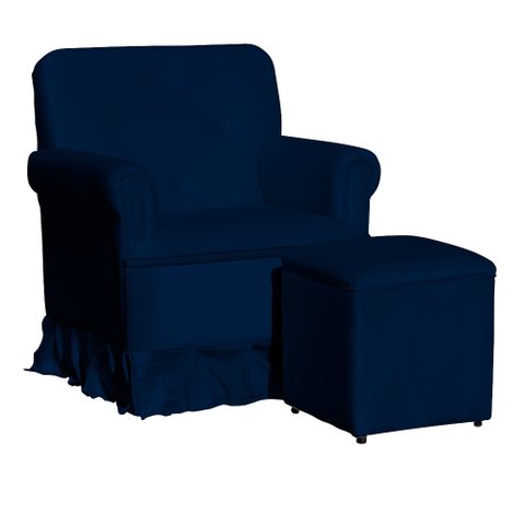 Poltrona Amamentação com Balanço + Puff Laura Veludo Azul Marinho