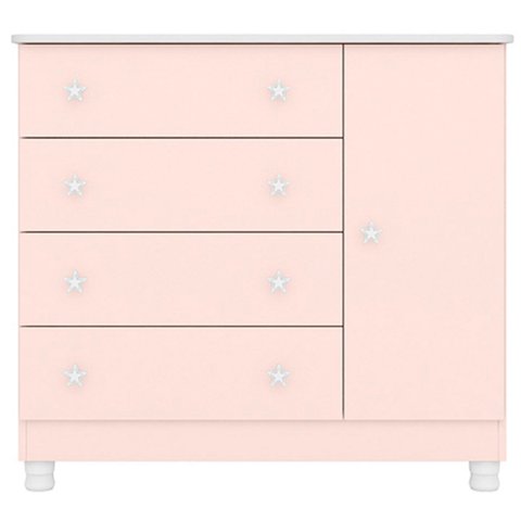 Cômoda Sapateira Infantil 1 Porta 4 Gavetas C/ Pés Doce Mel Rosa