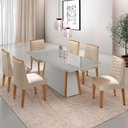 Ver imagem 1 de Mesa de Jantar Diane 180cm Tampo Mdf Vidro com 6 Cadeiras Eloise Moderna Mobília