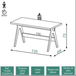 Mesa para Escritório 100% MDF Carvalho/Grafite - Dalla Costa - 3