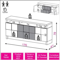 Balcão/buffet 176cm Quadriculado 3d Grafite - 3