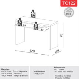 Mesa para Computador 1 Gaveta Off White - Dalla Costa - 4