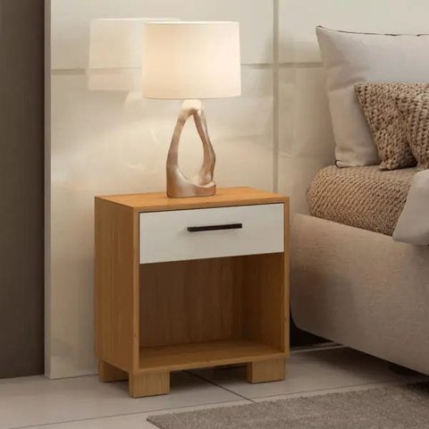 Mesa de Cabeceira 1 Gaveta Freijó/off White - Dalla Costa