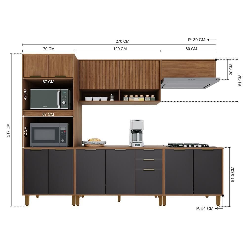 Cozinha Modulada Toronto 5 Peças com Torre Quente 2 Fornos Freijó