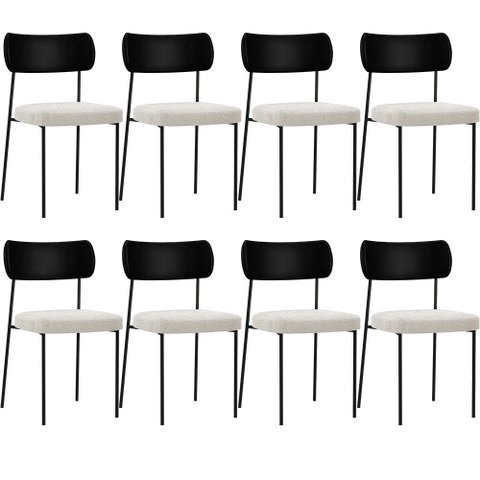 Kit 08 Cadeiras Estofadas para Sala de Jantar Melina L02 Couríssimo Preto Bouclê Creme - Lyam Decor