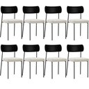 Ver imagem 1 de Kit 08 Cadeiras Estofadas para Sala de Jantar Melina L02 Couríssimo Preto Bouclê Creme - Lyam Decor
