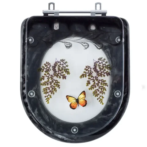 Assento Sanitario Poliester Decorado Borboleta Carrara Preto para vaso Deca