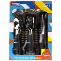 Jogo de Talheres Inox 25 Peças Faqueiro Linha Caprese Com Porta Talher Preto Fratelli - 1