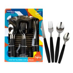Jogo de Talheres Inox 25 Peças Faqueiro Linha Caprese Com Porta Talher Preto Fratelli - 7