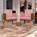Ver imagem 2 de Kit 2 Poltronas Decorativa para Sala Recepção Escritório Consultório Lis Corino Peroba e Suede
