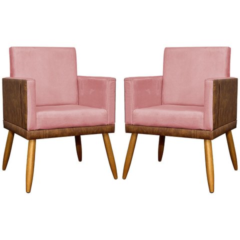 Kit 2 Poltronas Decorativa para Sala Recepção Escritório Consultório Lis Corino Peroba e Suede