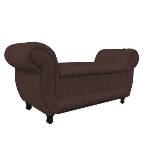Sofá Retrô com Baú Grécia Namoradeira Calçadeira Suede Marrom